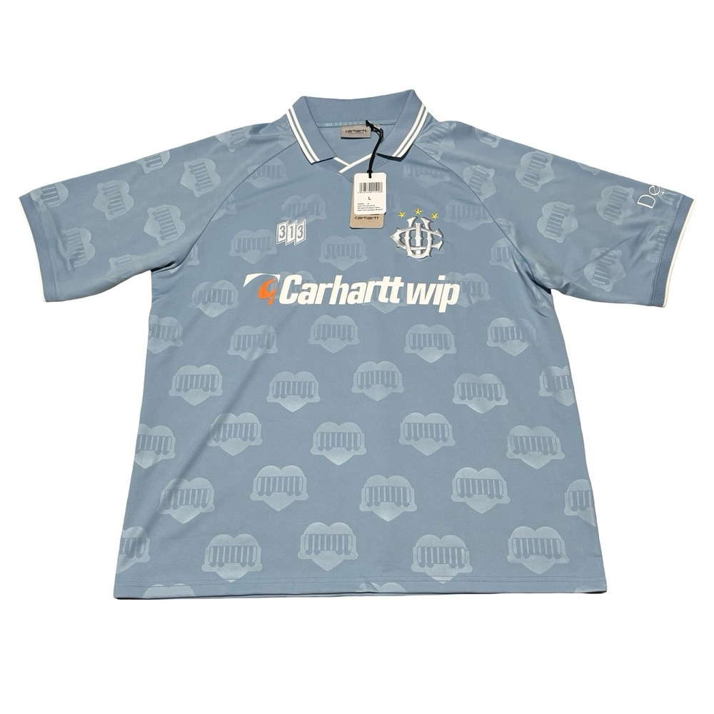 NWT Carhartt WIP Men's AOP Hartt's Football Soccer Jersey Blue Size‎ Large